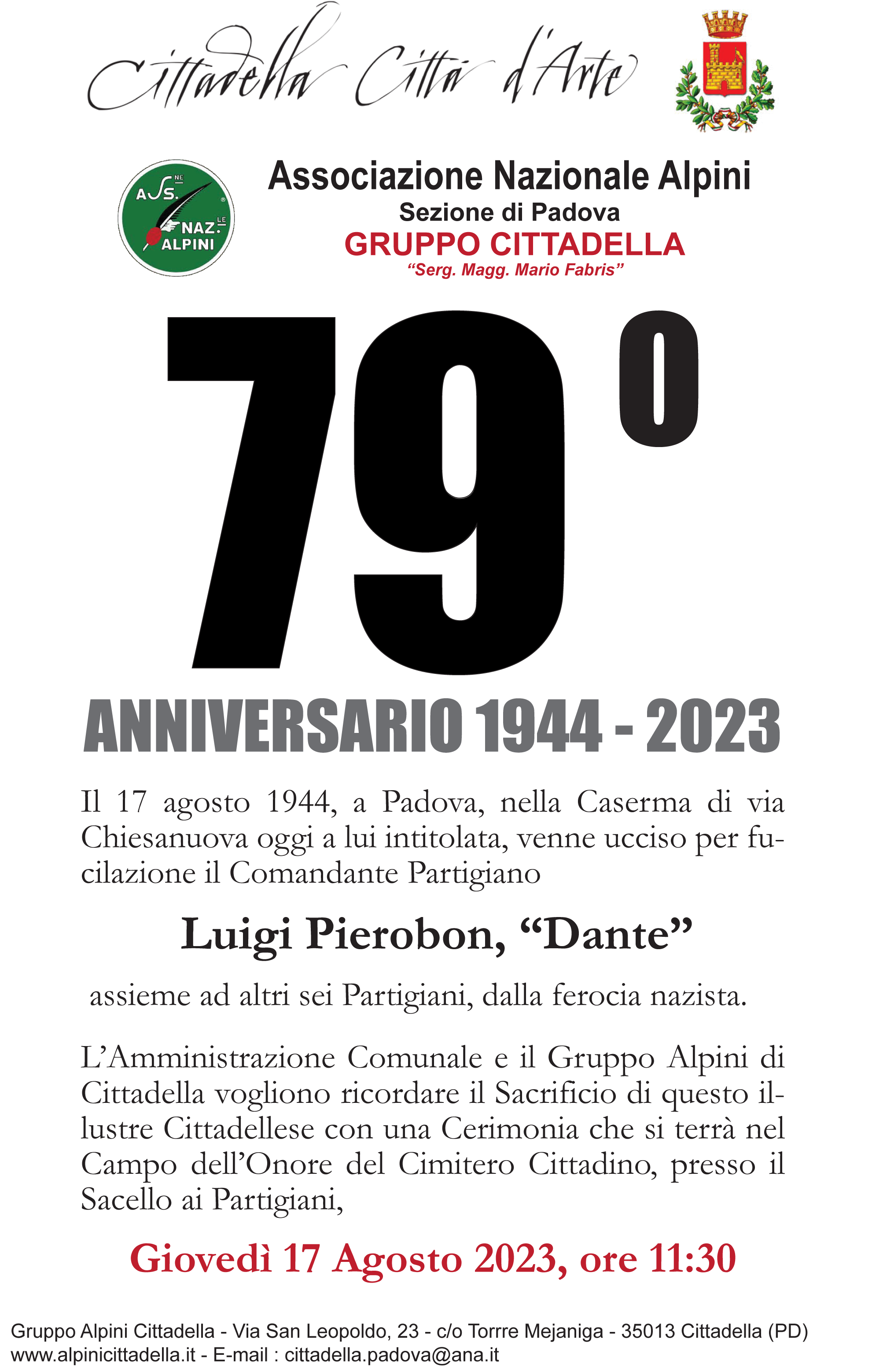 79° Anniversario (1944-2023) dalla morte di Luigi Pierobon